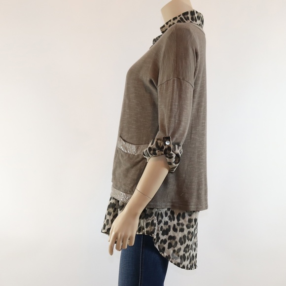 M Made in Italy 3 Piece Layered Leopard Print Top - Picture 2 of 7
